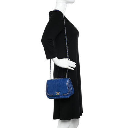 Chanel Snakeskin Small Braided Chic Flap Blue 2 of 19