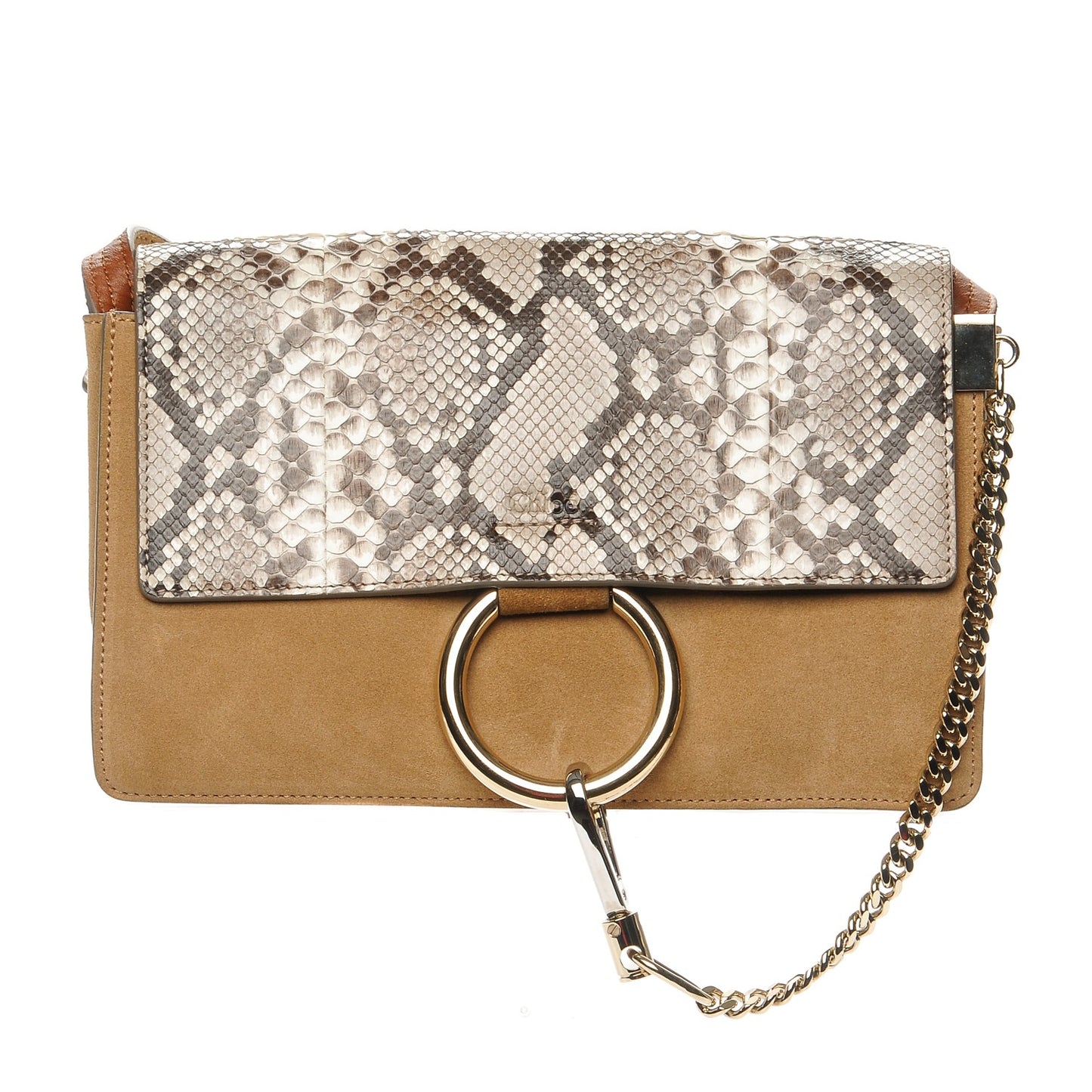 Suede Python Calfskin Small Faye Shoulder Bag Desert Beige