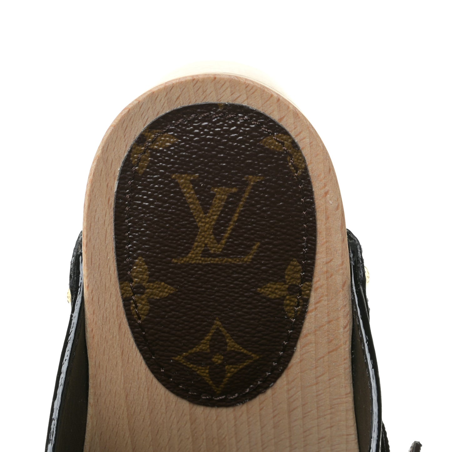 Calfskin Patent Monogram Cottage Clog Mules 40 Black