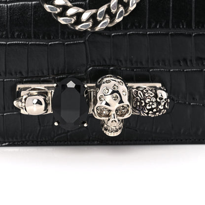 Alexander McQueen Shiny Crocodile Embossed Jeweled Satchel Black 9 of 9