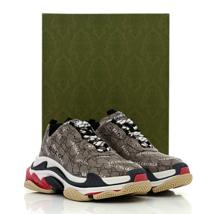 Balenciaga X GUCCI GG Supreme Monogram Allover Logo Womens Triple S Sneakers 38 Beige Ebony Mystic White 9 of 9