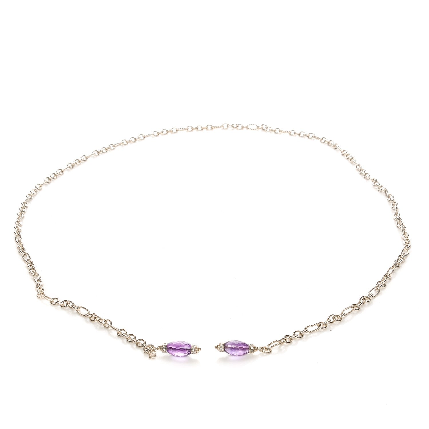 David Yurman Sterling Silver Diamond Amethyst Figaro Lariat Necklace 8 of 8