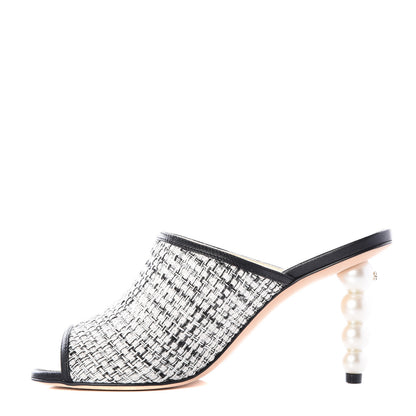 Chanel Tweed Goatskin Pearl Mules 35.5 Grey Beige Black 1 of 11