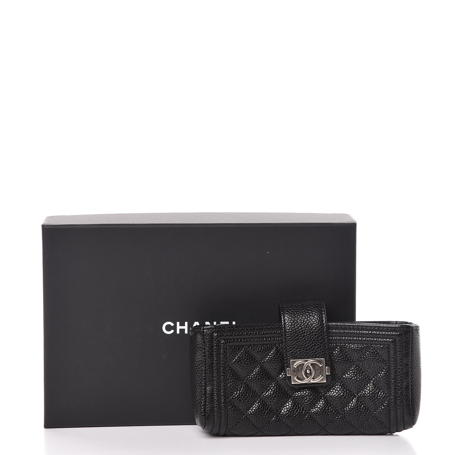 Caviar Quilted Mini Boy Phone Holder Clutch Black