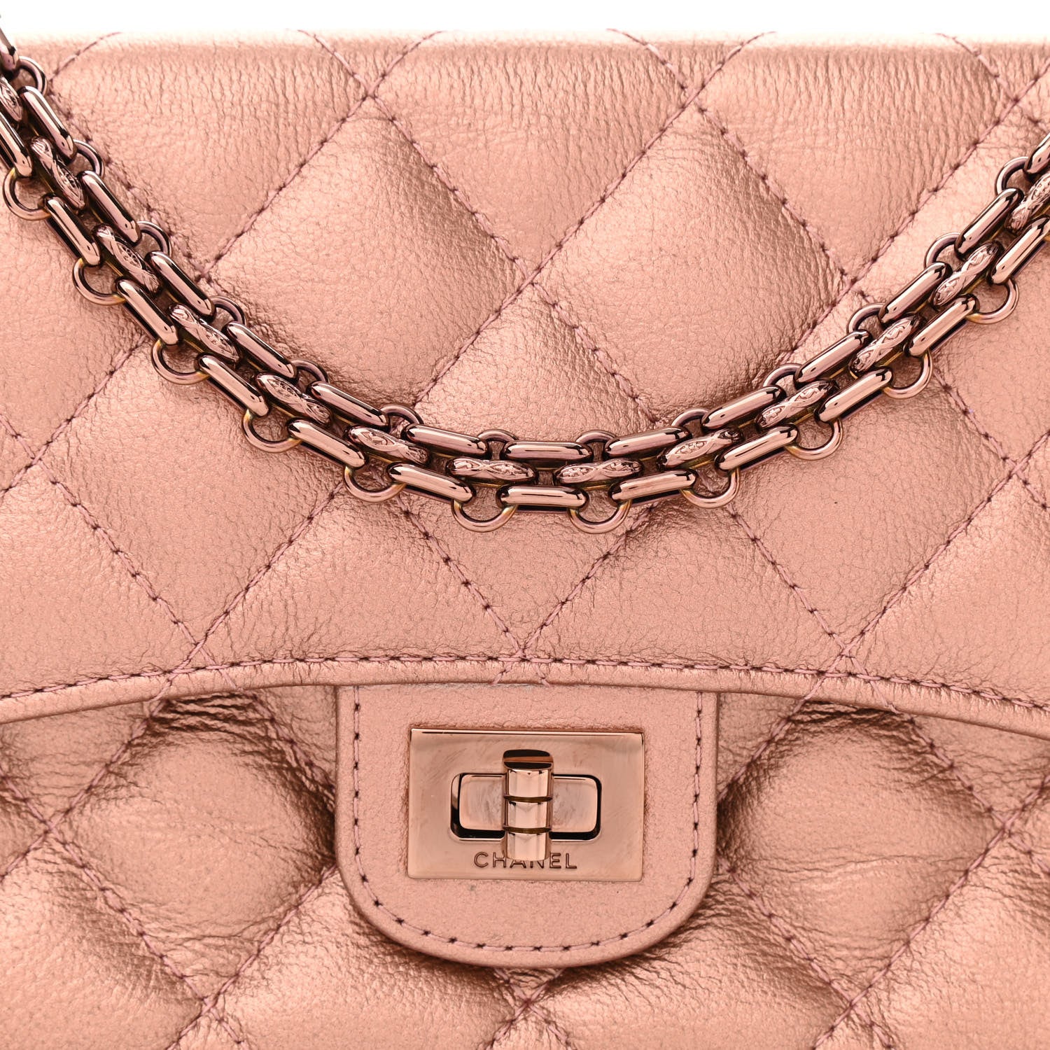 Chanel Metallic Grained Calfskin Quilted 2.55 Reissue Phone Holder With Chain Copper 10 of 13