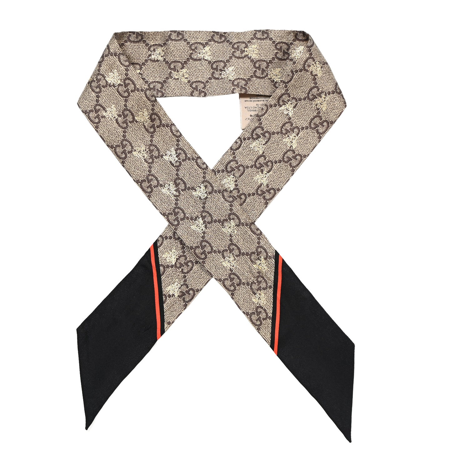 Silk Twill GG Monogram GG Bee Neck Bow Scarf Black Red