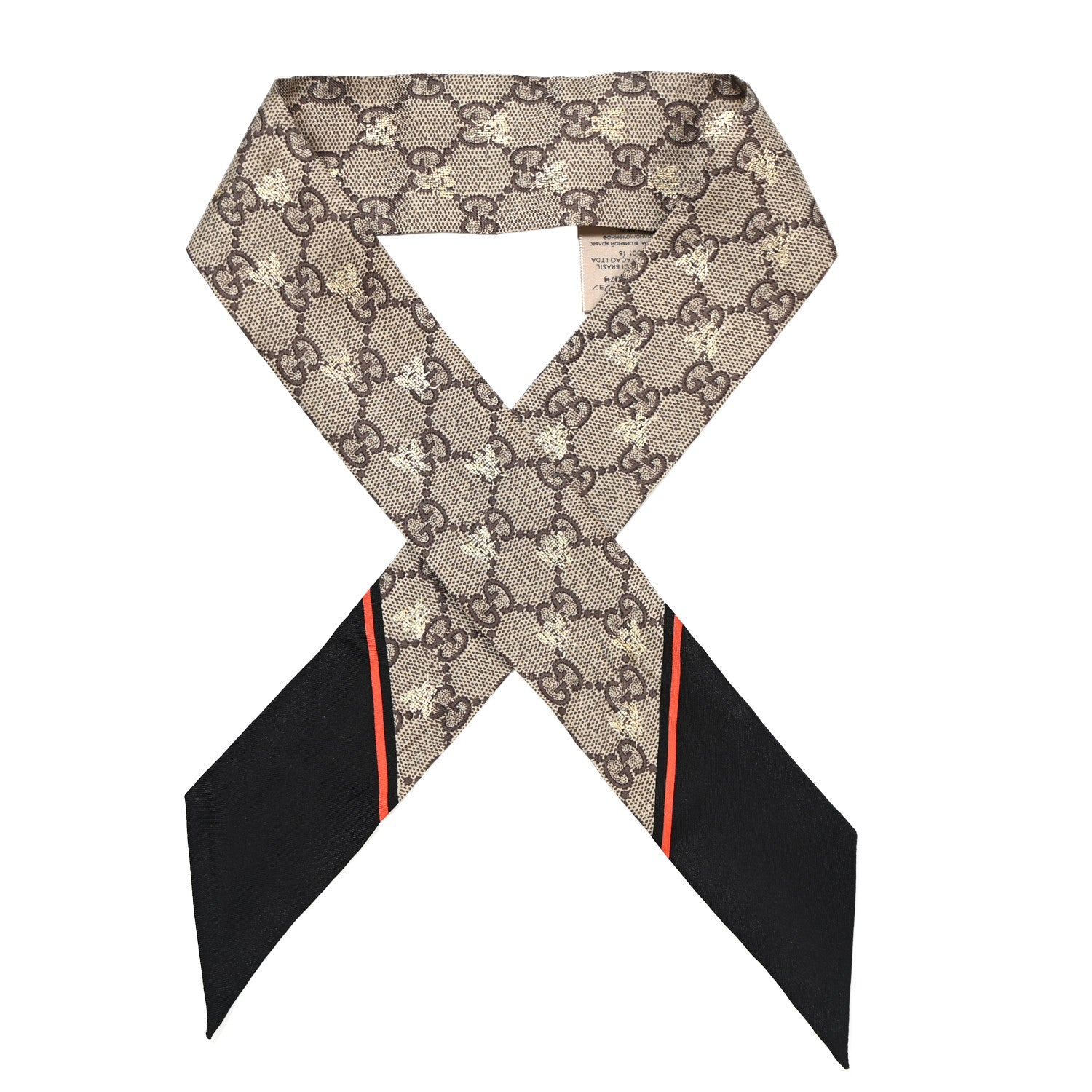 Gucci Silk Twill GG Monogram GG Bee Neck Bow Scarf Black Red 1 of 5