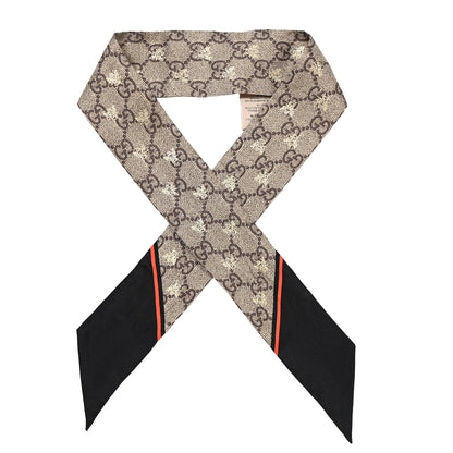 Gucci Silk Twill GG Monogram GG Bee Neck Bow Scarf Black Red 1 of 5