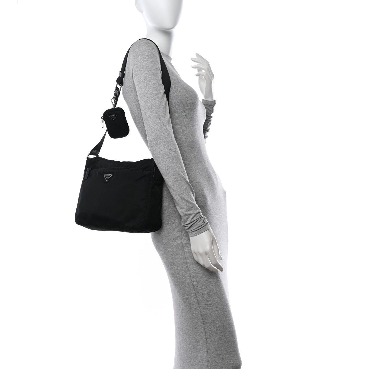 Re-Nylon Vela Saffiano Pocket Double Zip Messenger Bag Black