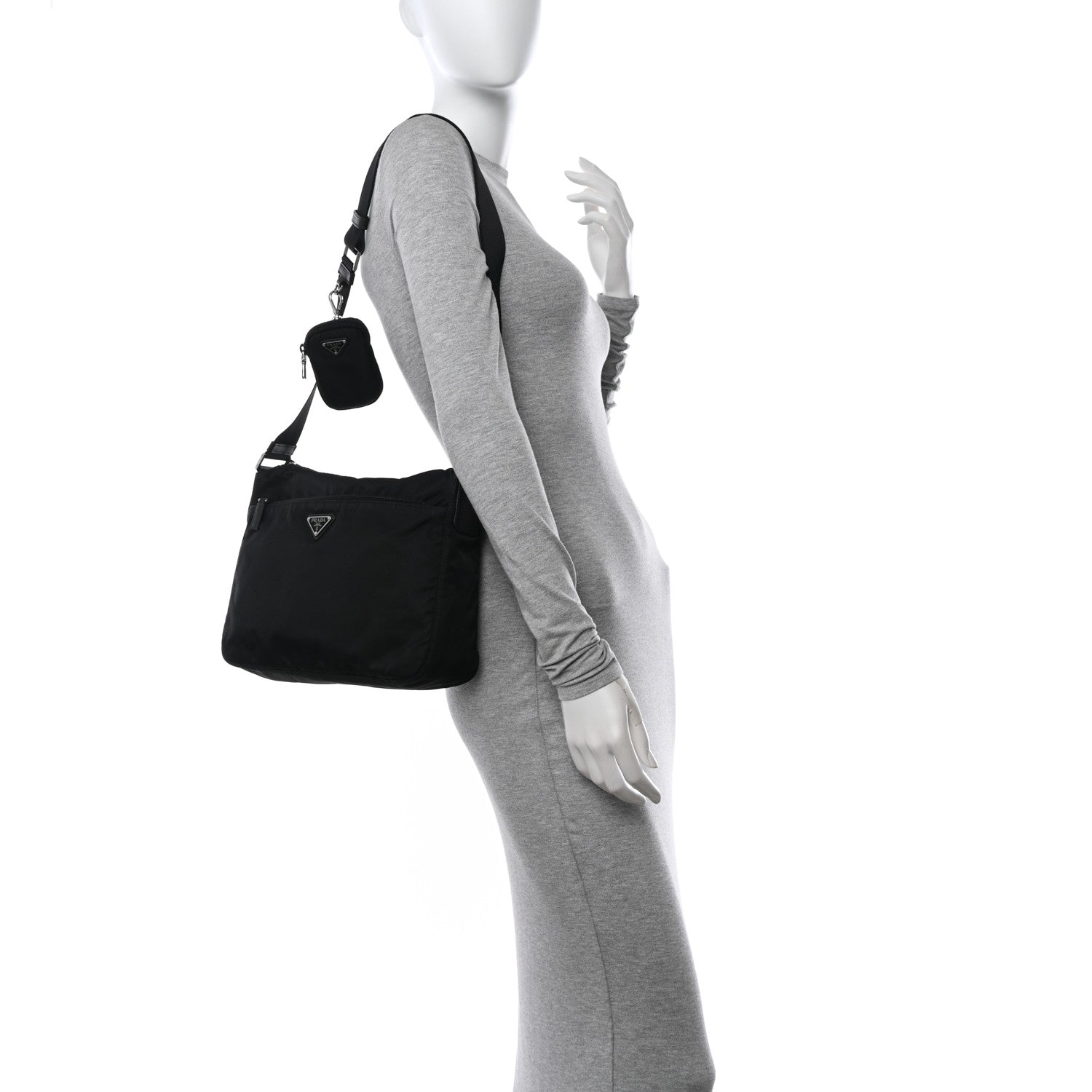 Prada Re-Nylon Vela Saffiano Pocket Double Zip Messenger Bag Black 2 of 10