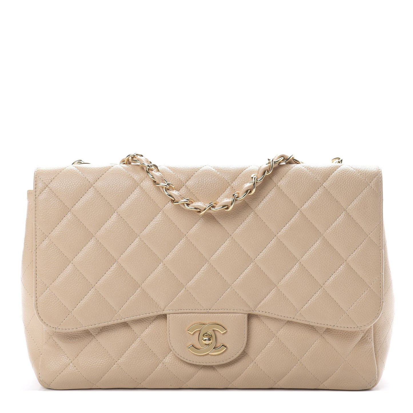 Caviar Quilted Jumbo Single Flap Beige Clair
