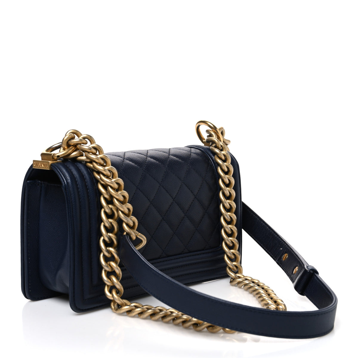 Caviar Quilted Small Boy Flap Navy