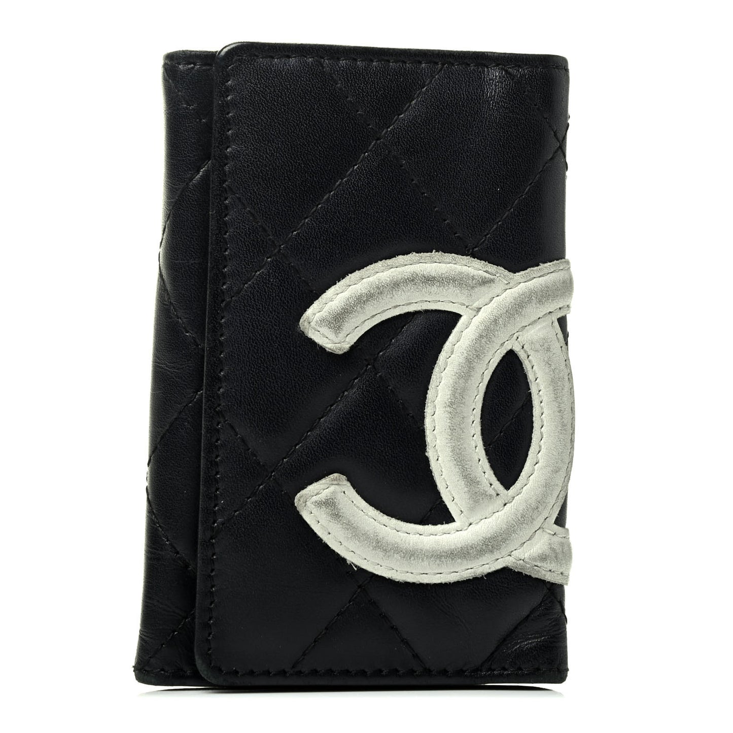 Calfskin Quilted Cambon 6 Key Holder Black White