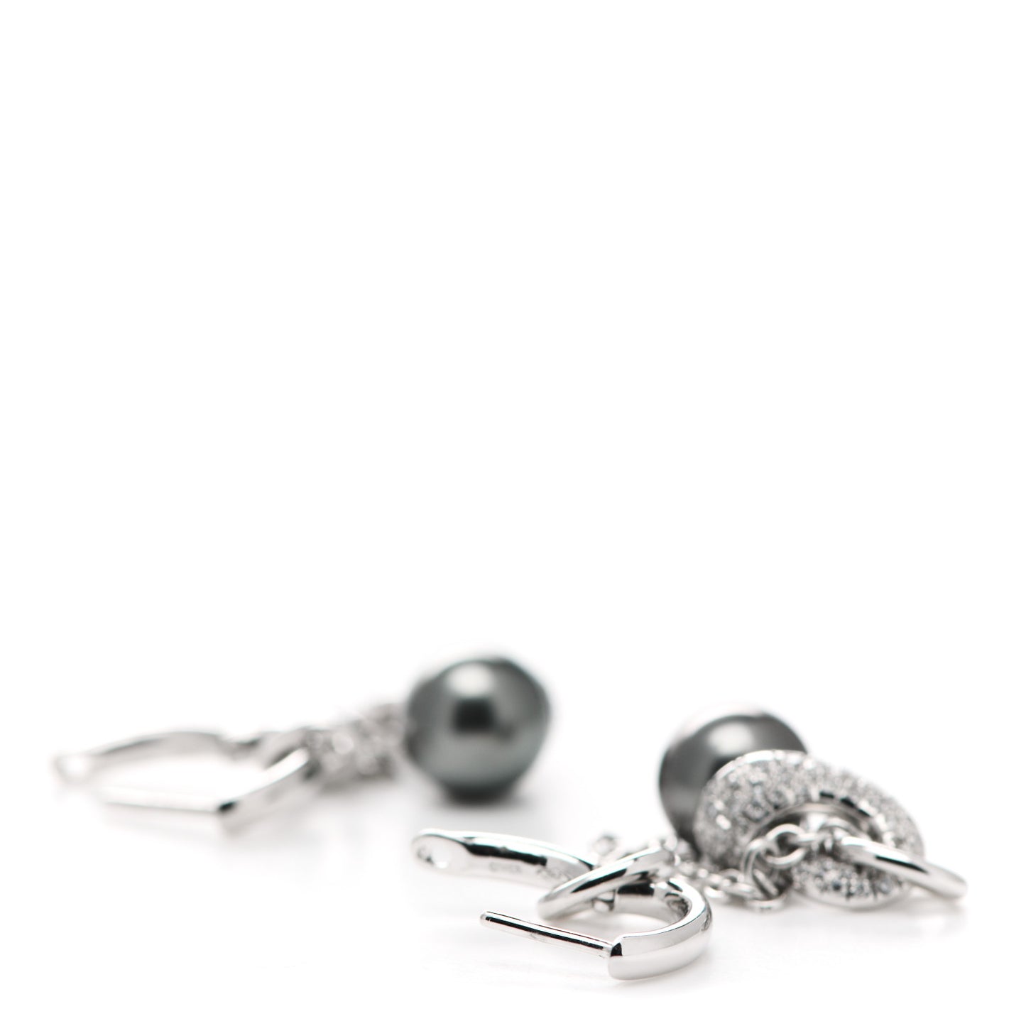 18K White Gold Diamond Tahitian Pearl 9-9.2mm Pearls in Motion Earrings