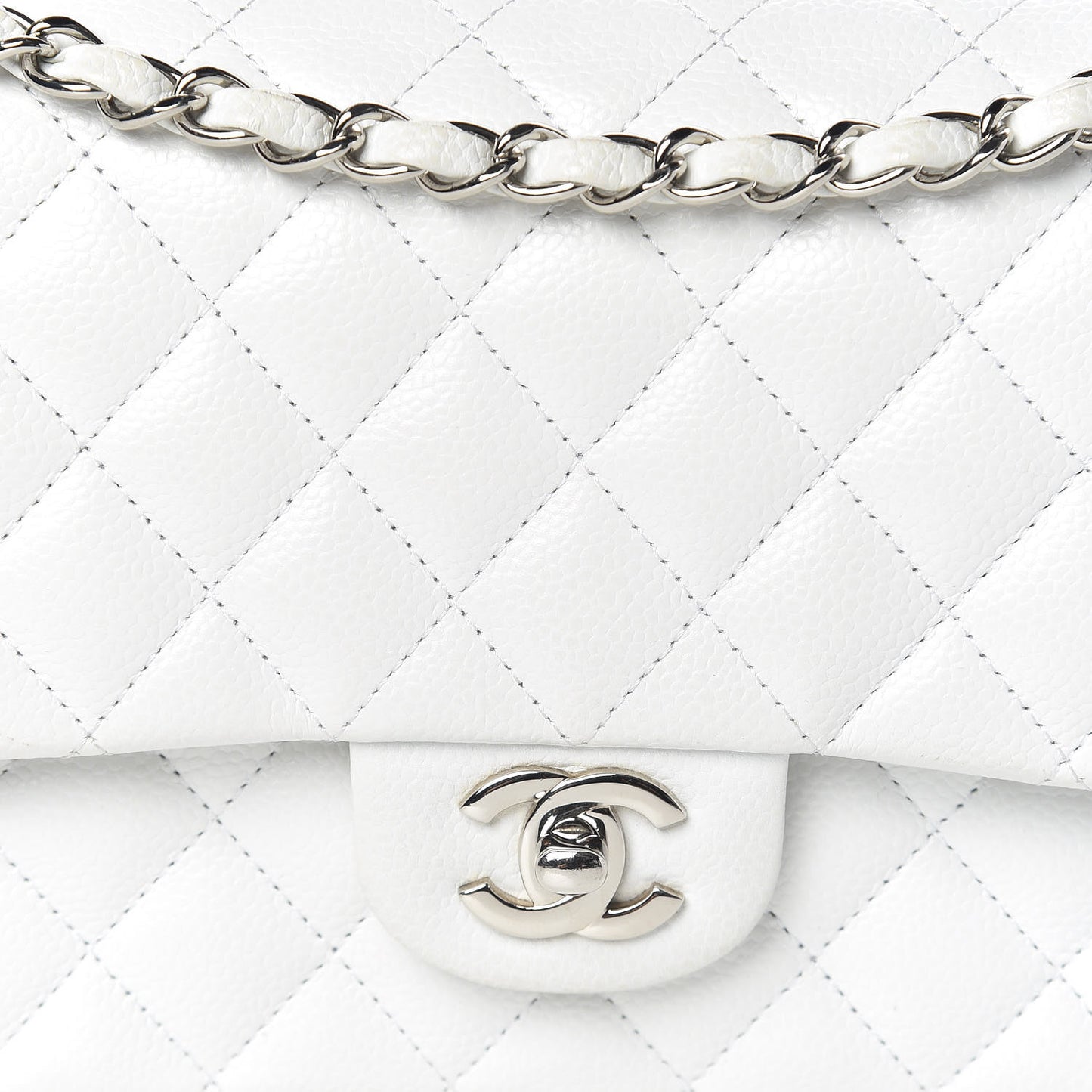 Caviar Quilted Medium Double Flap White