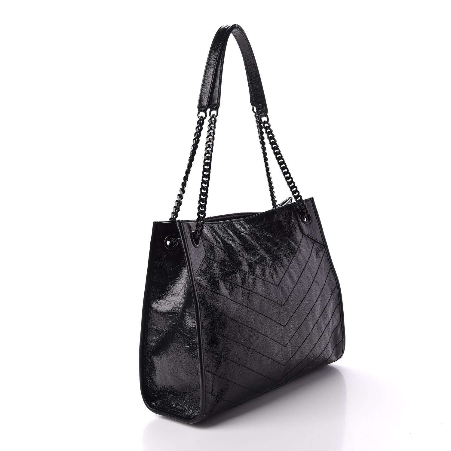 Saint Laurent Crinkled Calfskin Matelasse Monogram Large Niki Shopper Tote Black 3 of 9