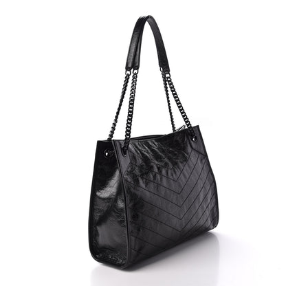 Saint Laurent Crinkled Calfskin Matelasse Monogram Large Niki Shopper Tote Black 3 of 9