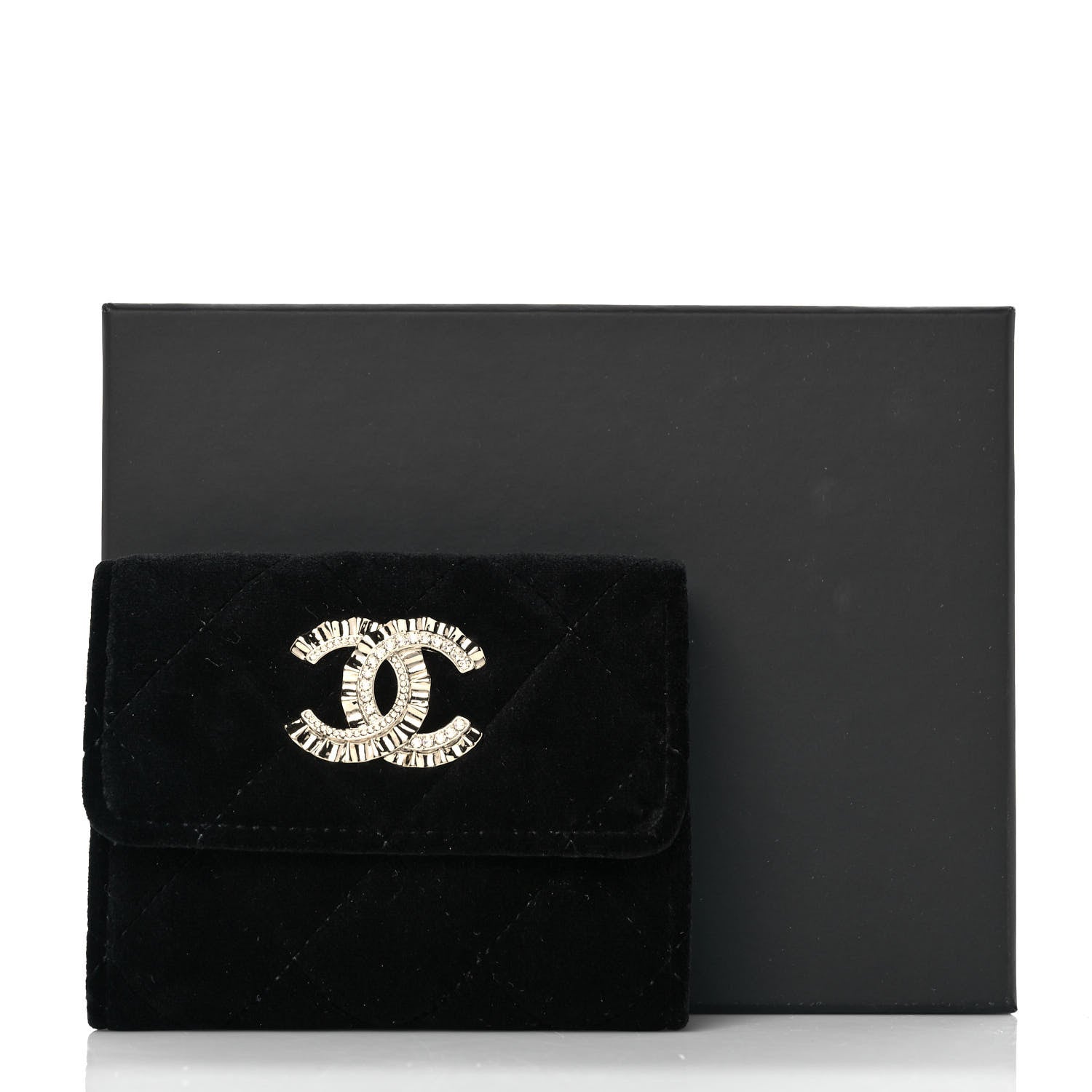 Chanel Velvet Quilted Flap Card Holder Black 10 of 10