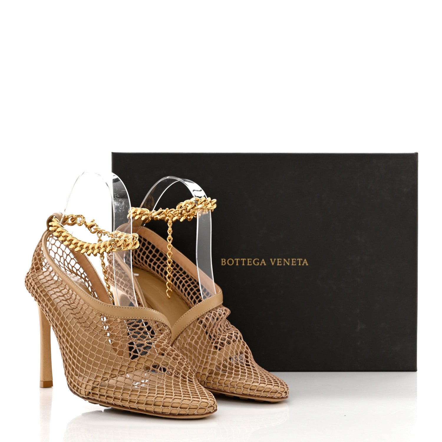 Bottega Veneta Mesh Nappa Chunky Chain Sandals 38 Beige Pony