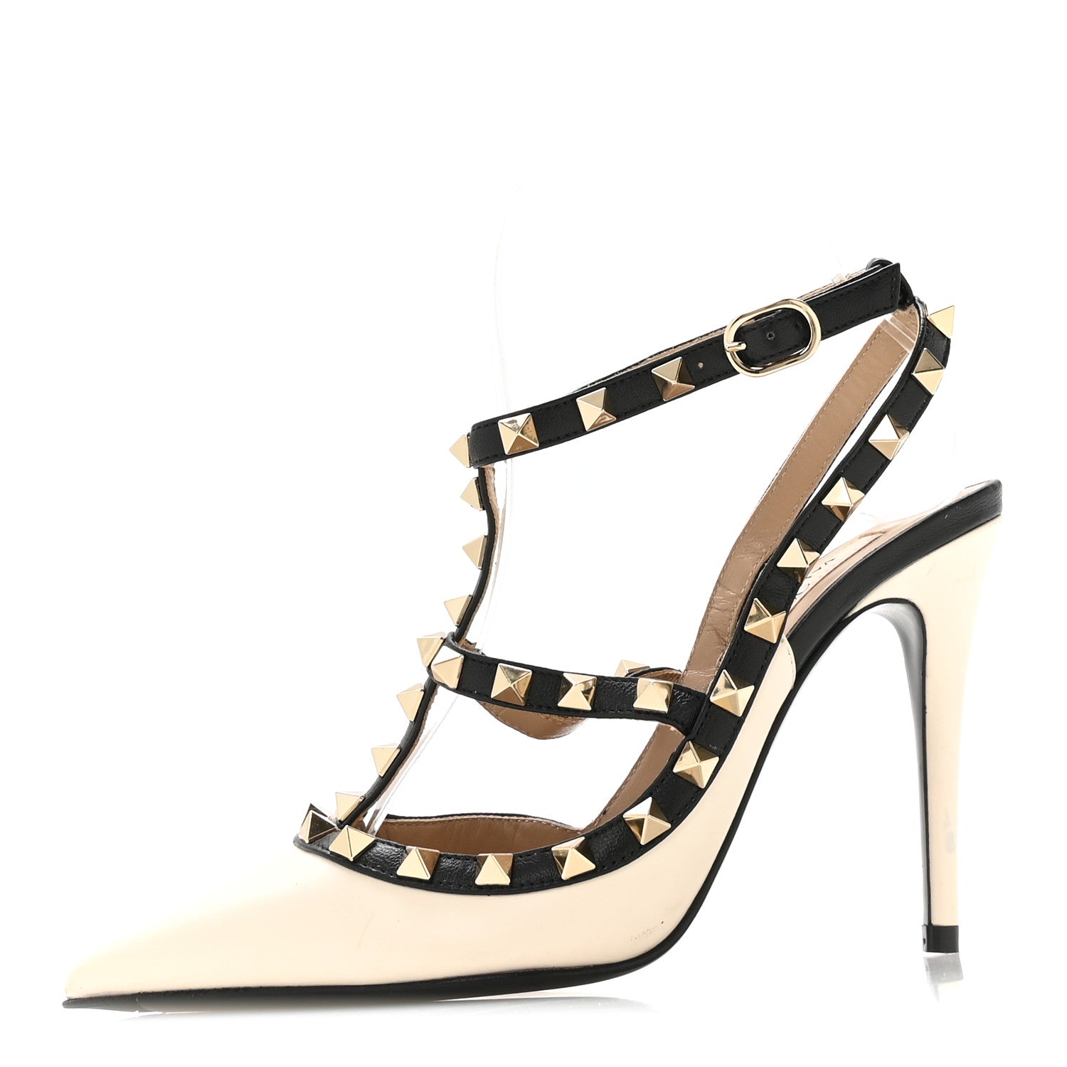 Valentino Garavani Nappa Rockstud Ankle Strap 100mm Pumps  36 Light Ivory Black 1 of 7