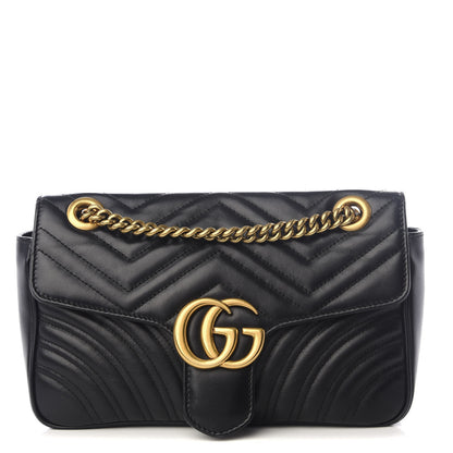 Gucci Calfskin Matelasse Small GG Marmont Shoulder Bag Black 1 of 8