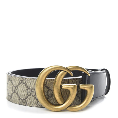 Gucci GG Supreme Monogram Matte Plutone Calfskin Double G 40mm Belt 90 36 Beige Ebony Black 1 of 5