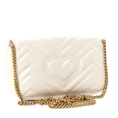 Gucci Calfskin Matelasse Super Mini GG Marmont Shoulder Bag White 3 of 10