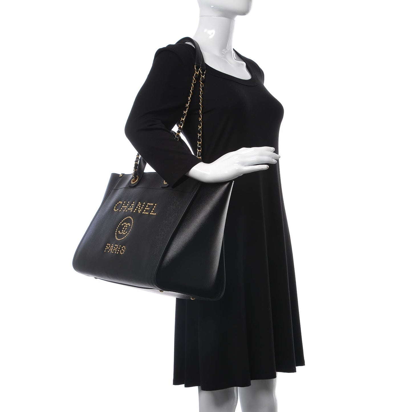 Caviar Medium Studded Deauville Tote Black