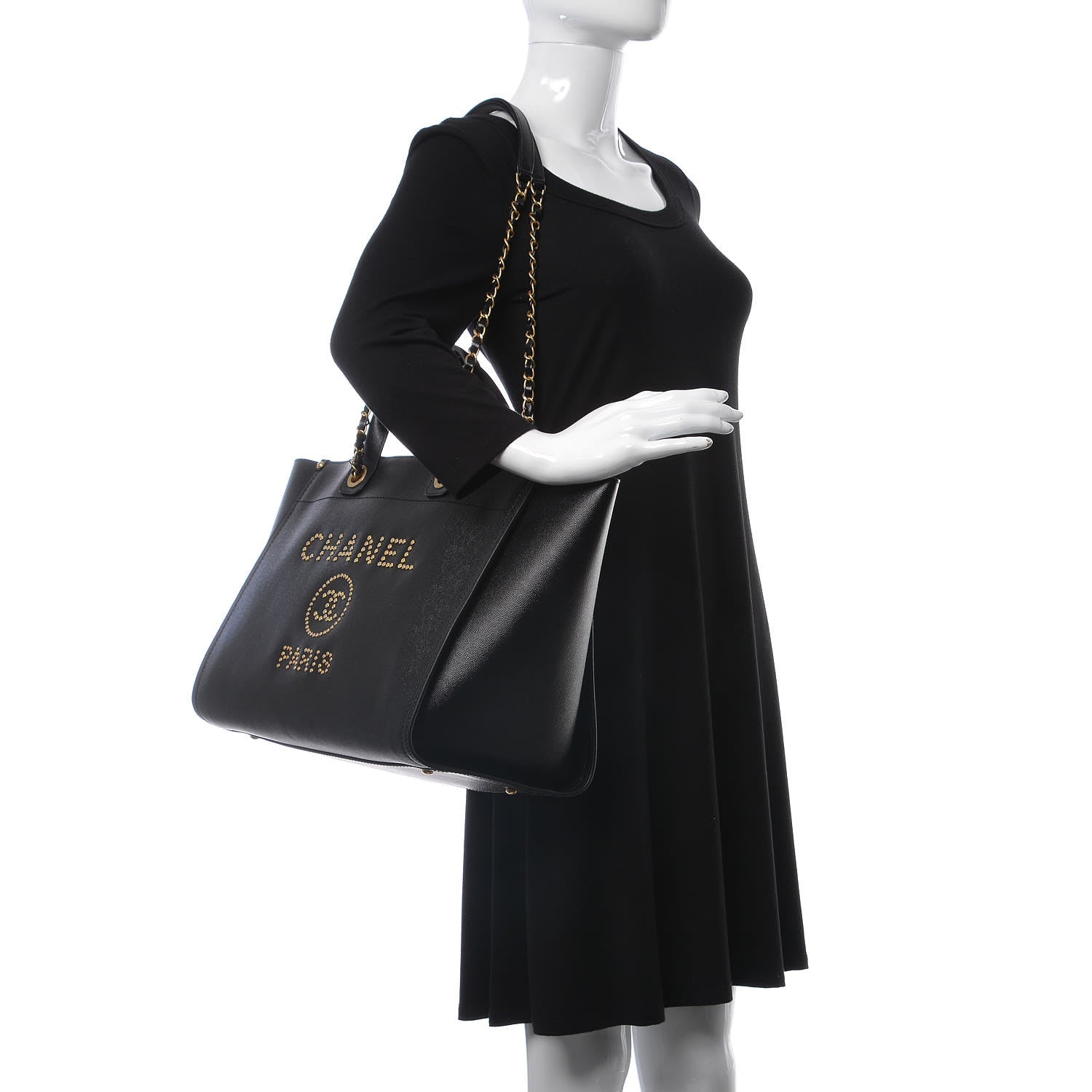 Chanel Caviar Medium Studded Deauville Tote Black 2 of 7