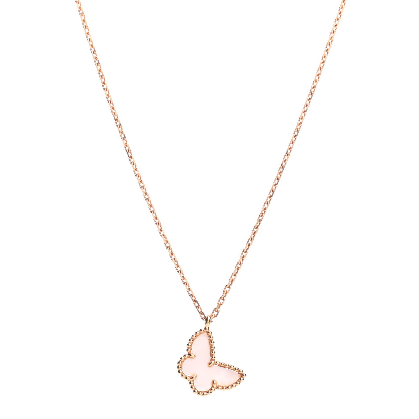 18K Yellow Gold Mother of Pearl Sweet Alhambra Butterfly Pendant Necklace
