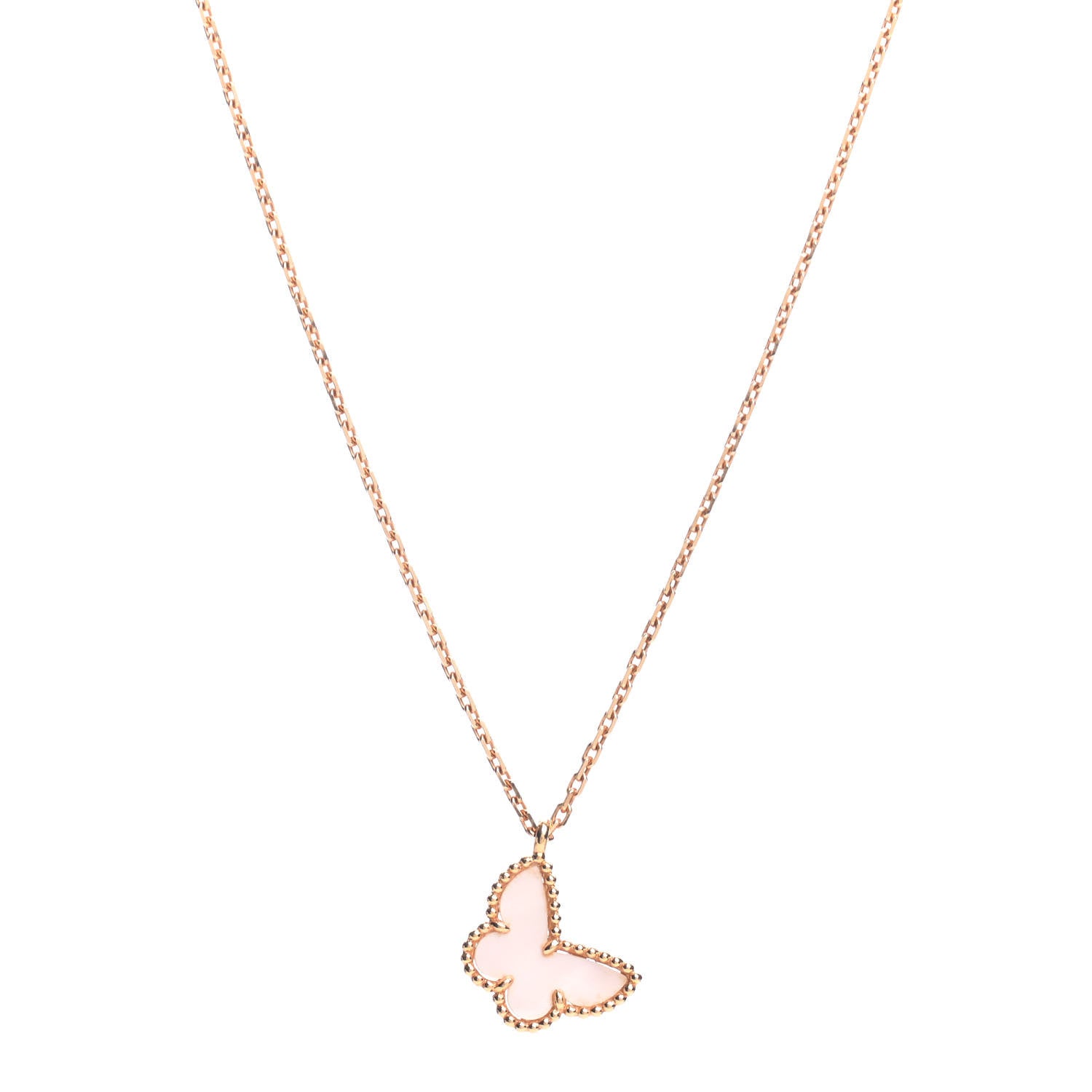 Van Cleef & Arpels 18K Yellow Gold Mother of Pearl Sweet Alhambra Butterfly Pendant Necklace 1 of 7