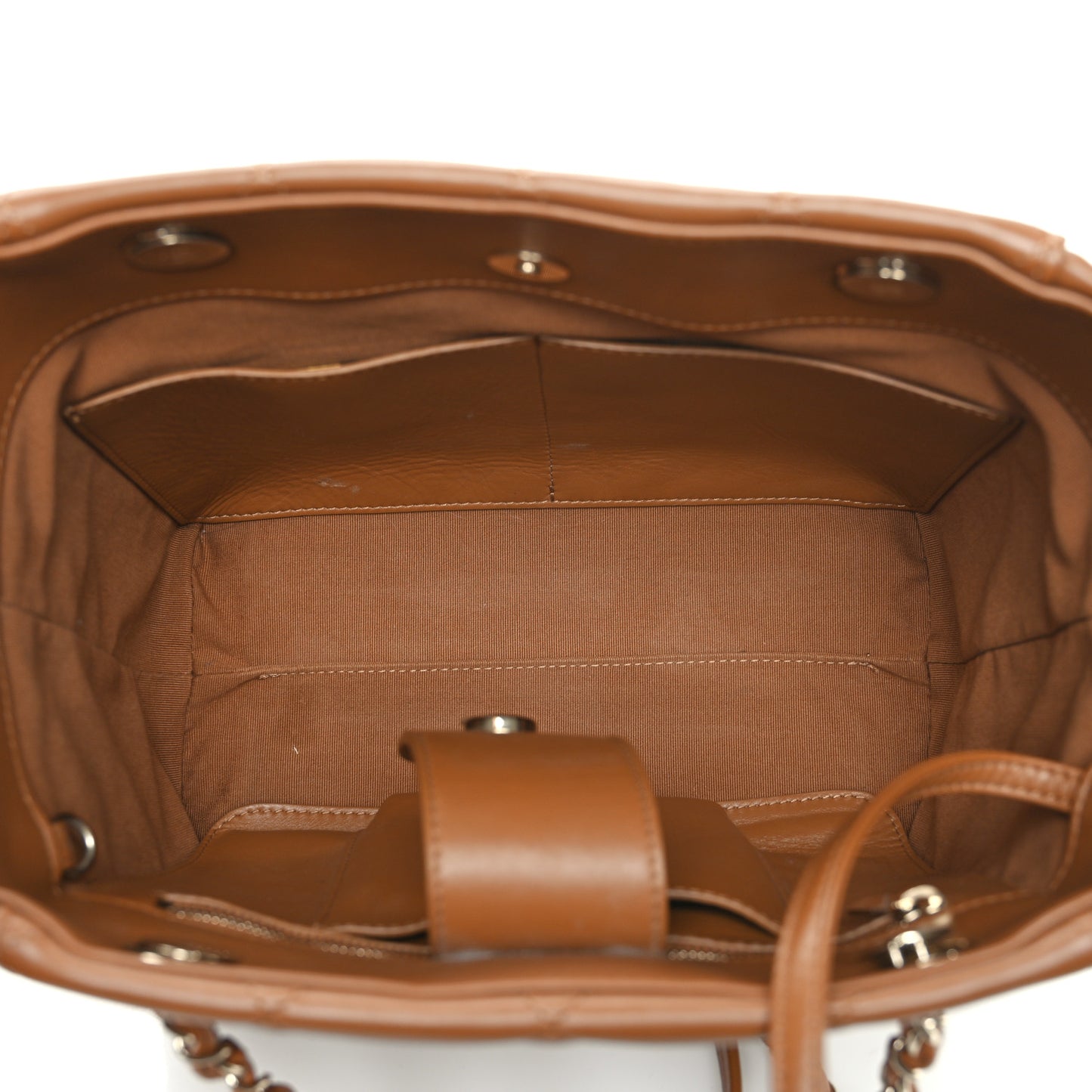 Calfskin Quilted Small Shopping Tote Dark Beige