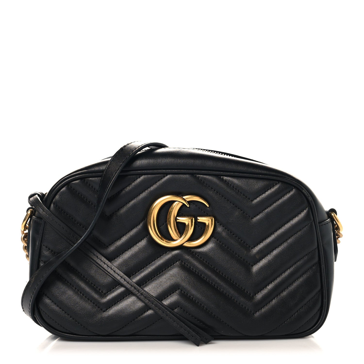 Gucci Calfskin Matelasse Small GG Marmont Chain Shoulder Bag Black 1 of 10