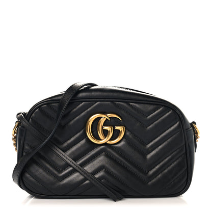Gucci Calfskin Matelasse Small GG Marmont Chain Shoulder Bag Black 1 of 10