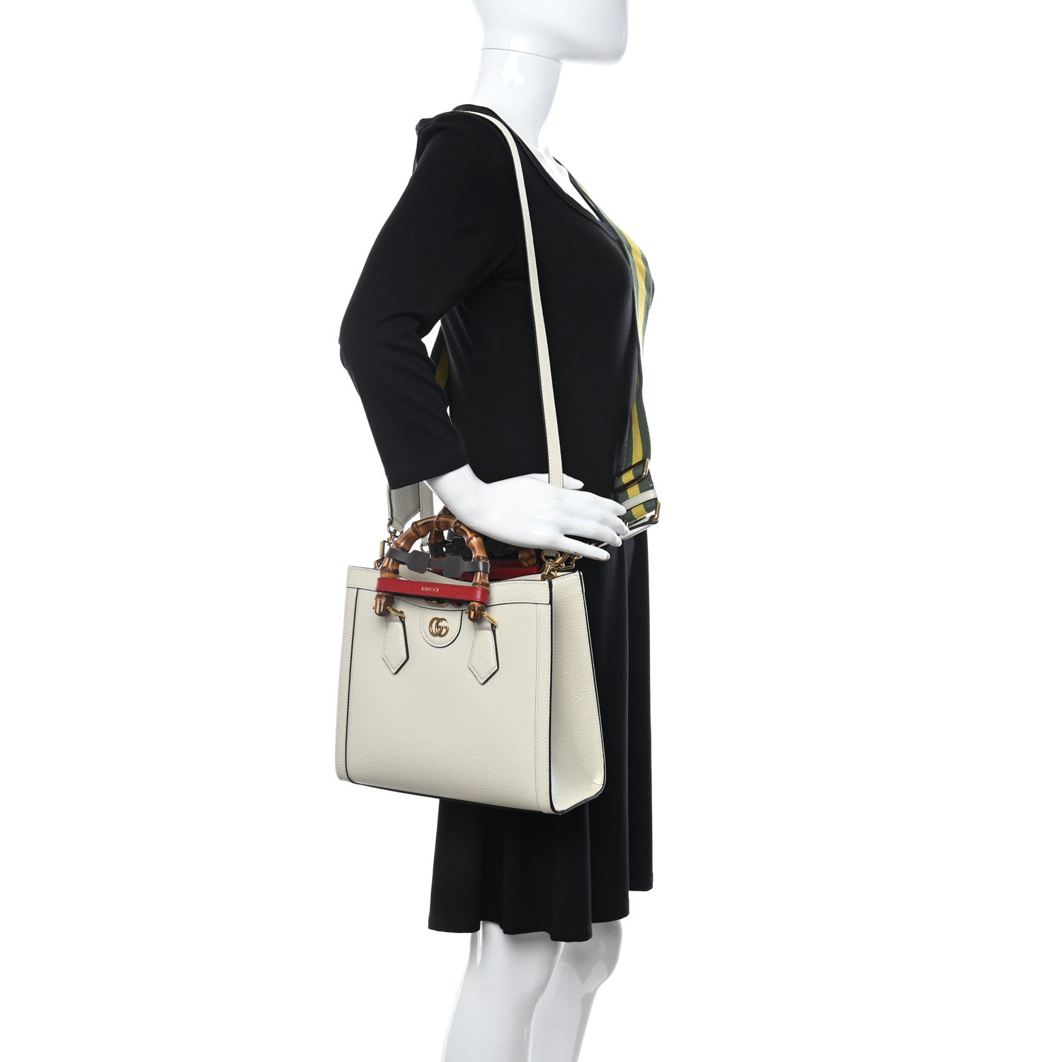 Gucci Textured Dollar Calfskin Web Small Diana Tote Bag Mystic White 2 of 8