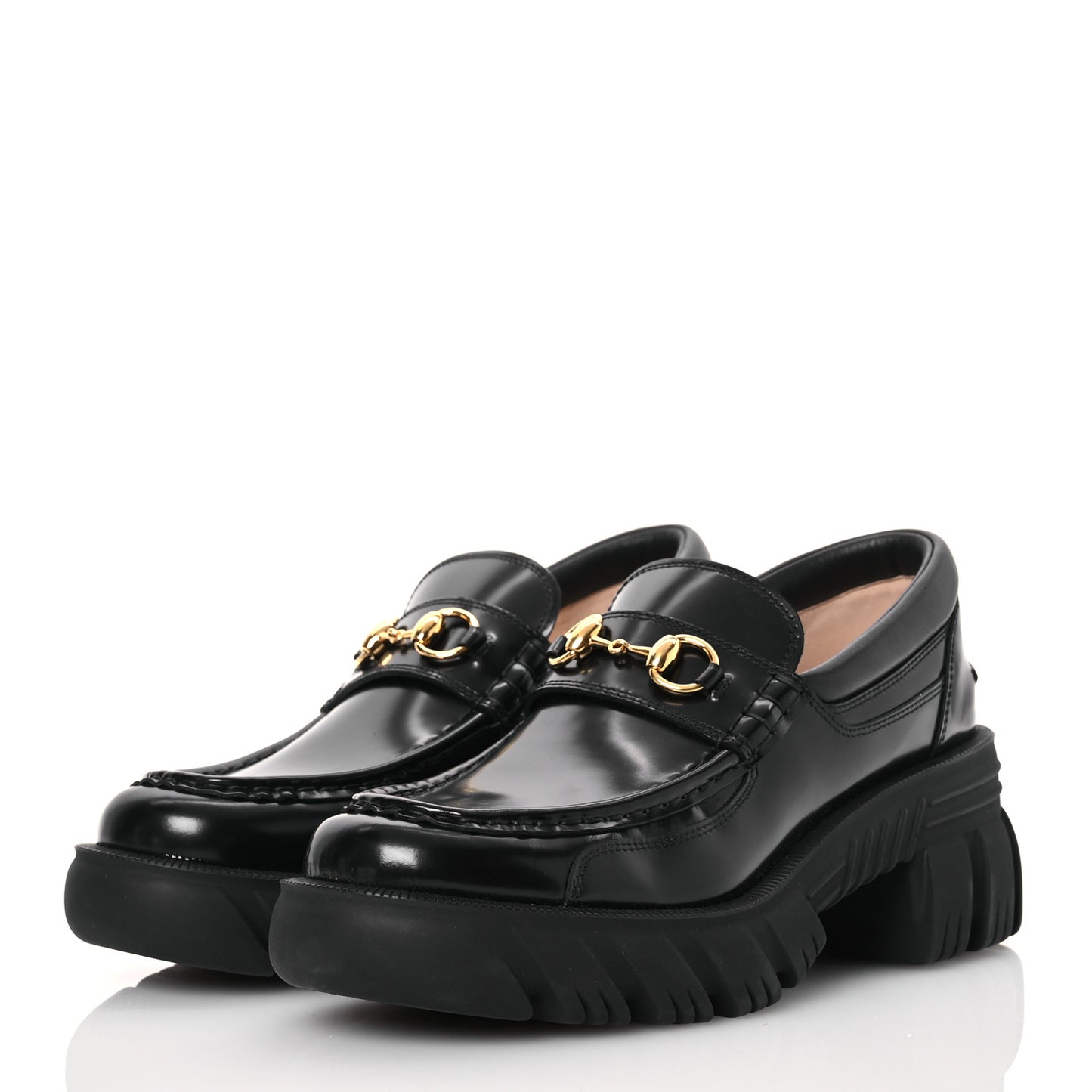 Magnum Calfskin Nappa Samoa Womens Horsebit Platform Chunky Lug Sole 40mm Loafers 40.5 Black