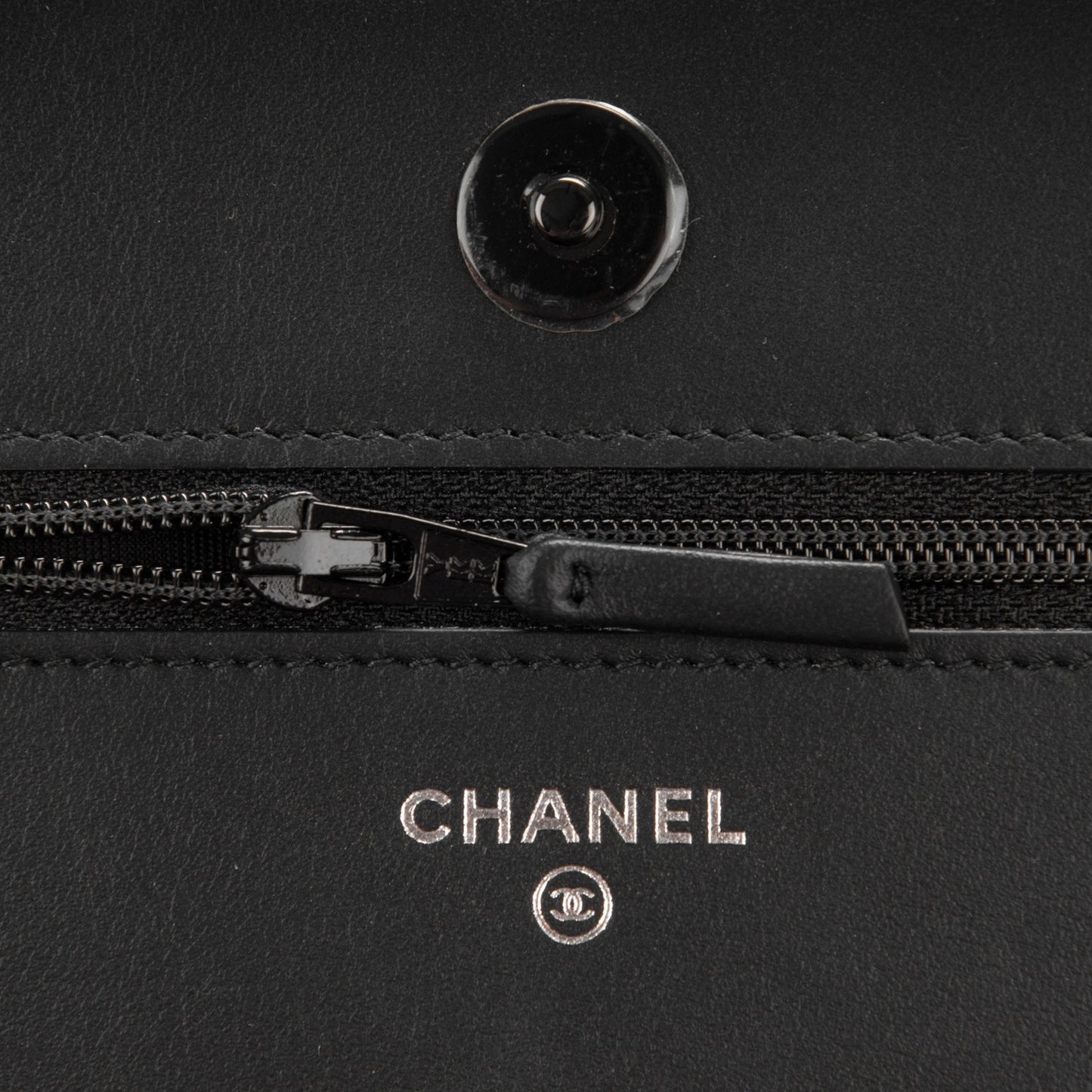 Calfskin Painted Chevron Embossed Boy Wallet On Chain WOC Black