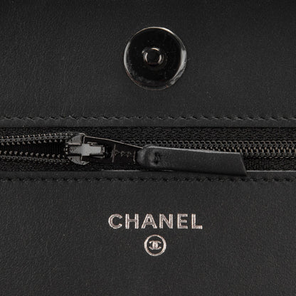 Chanel Calfskin Painted Chevron Embossed Boy Wallet On Chain WOC Black 6 of 9