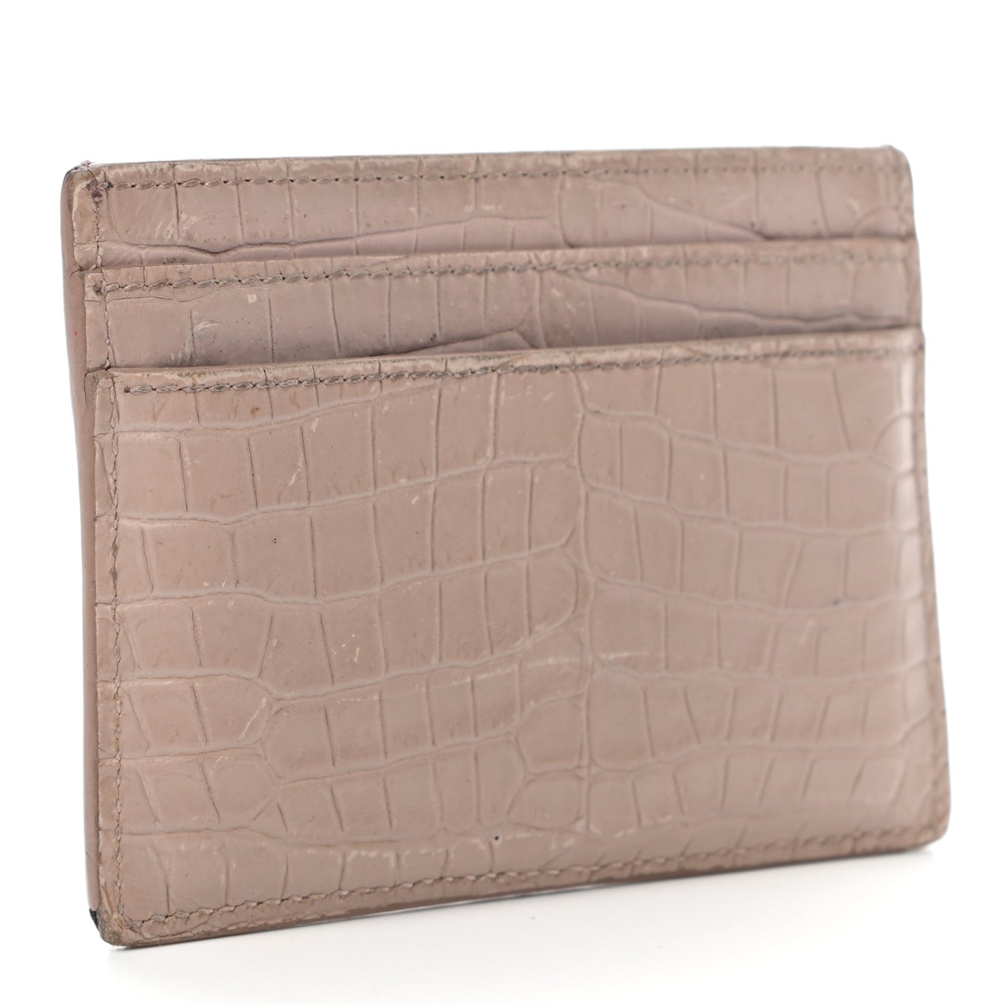 Calfskin Crocodile Embossed Monogram Card Case Rose Antic