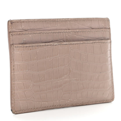 Saint Laurent Calfskin Crocodile Embossed Monogram Card Case Rose Antic 3 of 10