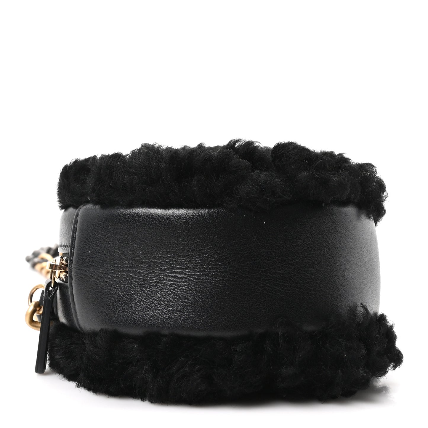 Shearling Sheepskin Chanel 19 Round Clutch With Chain Black