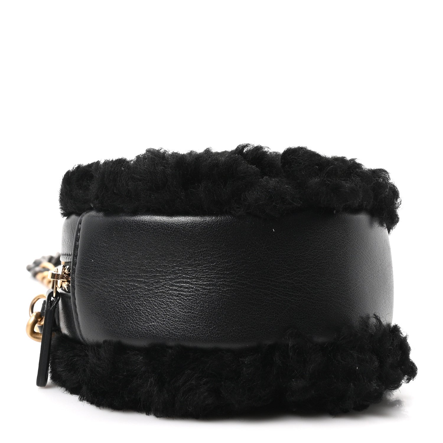 Chanel Shearling Sheepskin Chanel 19 Round Clutch With Chain Black 4 of 10