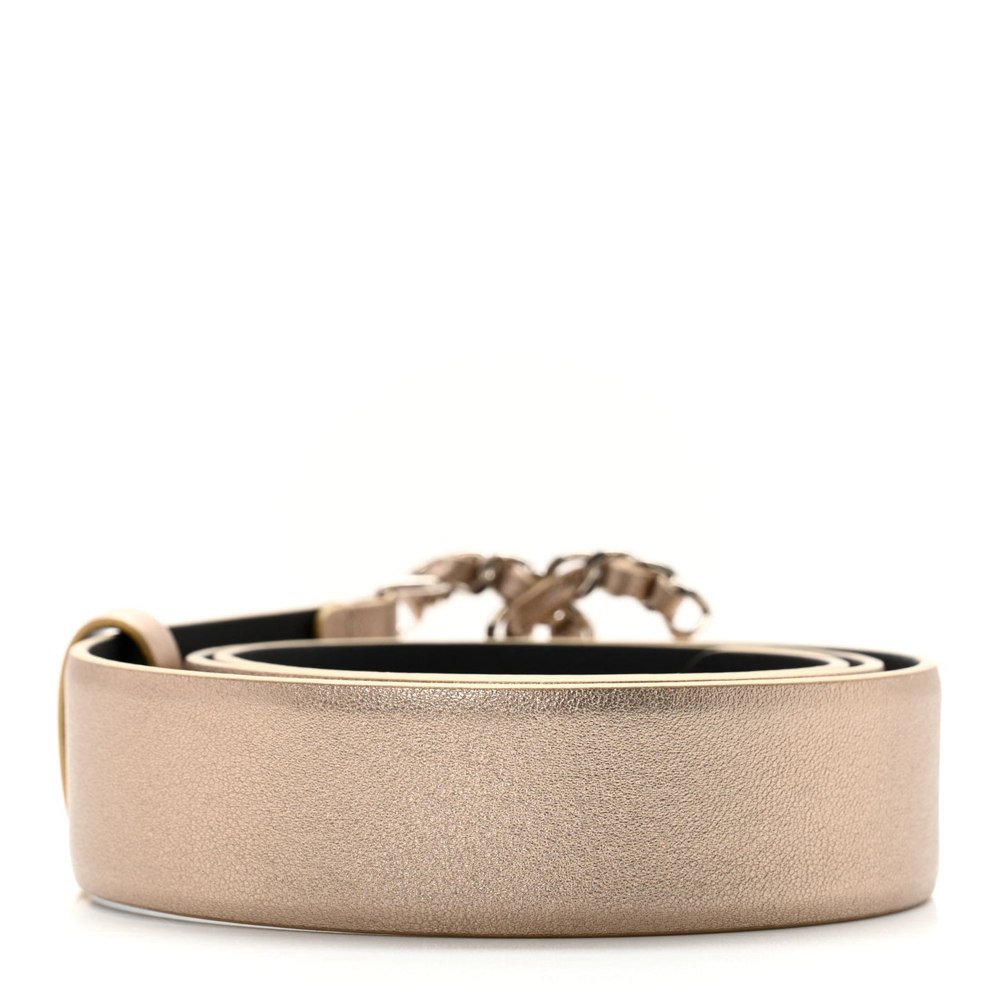 Metallic Calfskin CC Chain Belt 80 32 Gold