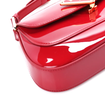 Prada Vernice Triangle Logo Flap Adjustable Strap Shoulder Bag Cherry 9 of 10