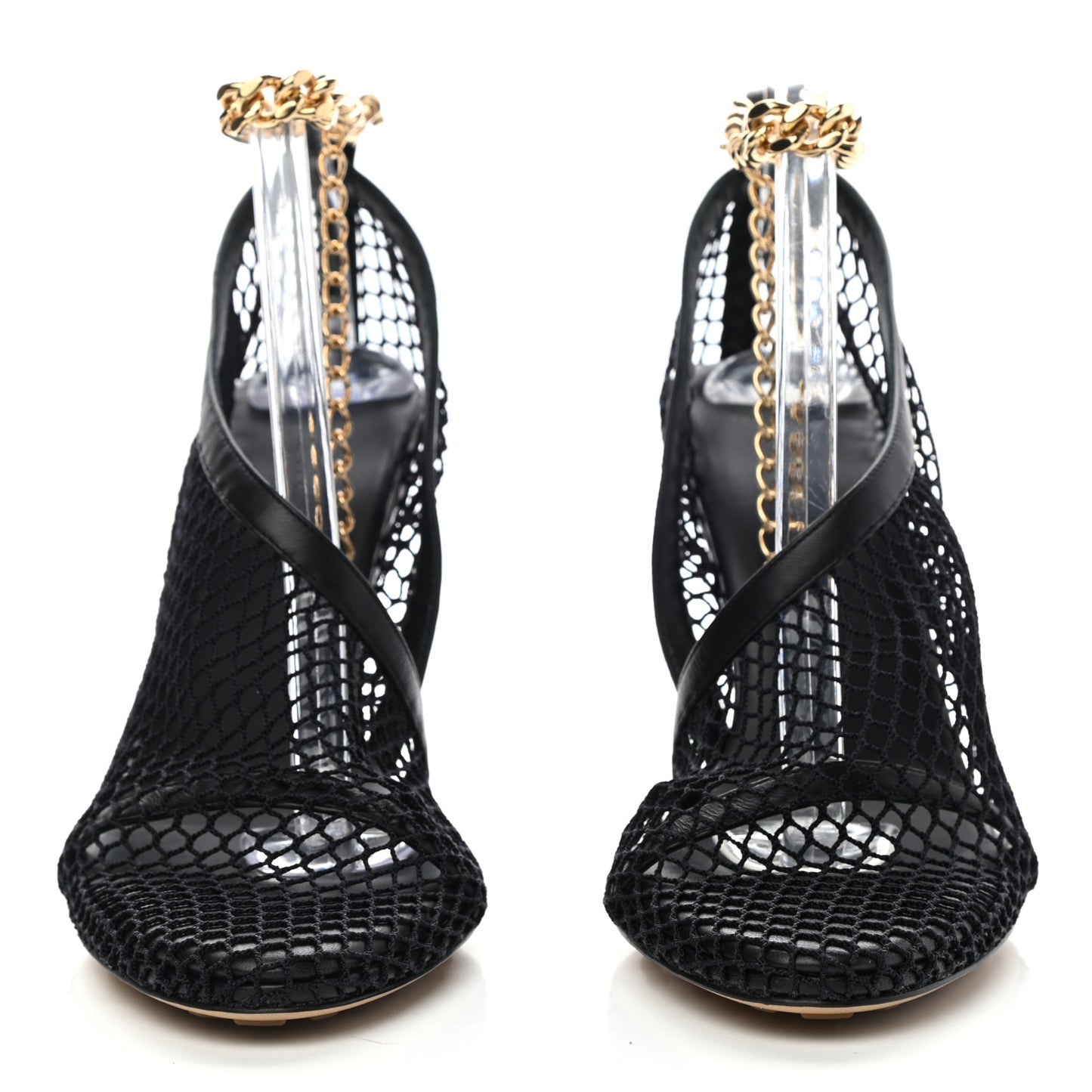 Mesh Nappa Chunky Chain Sandals 39 Black