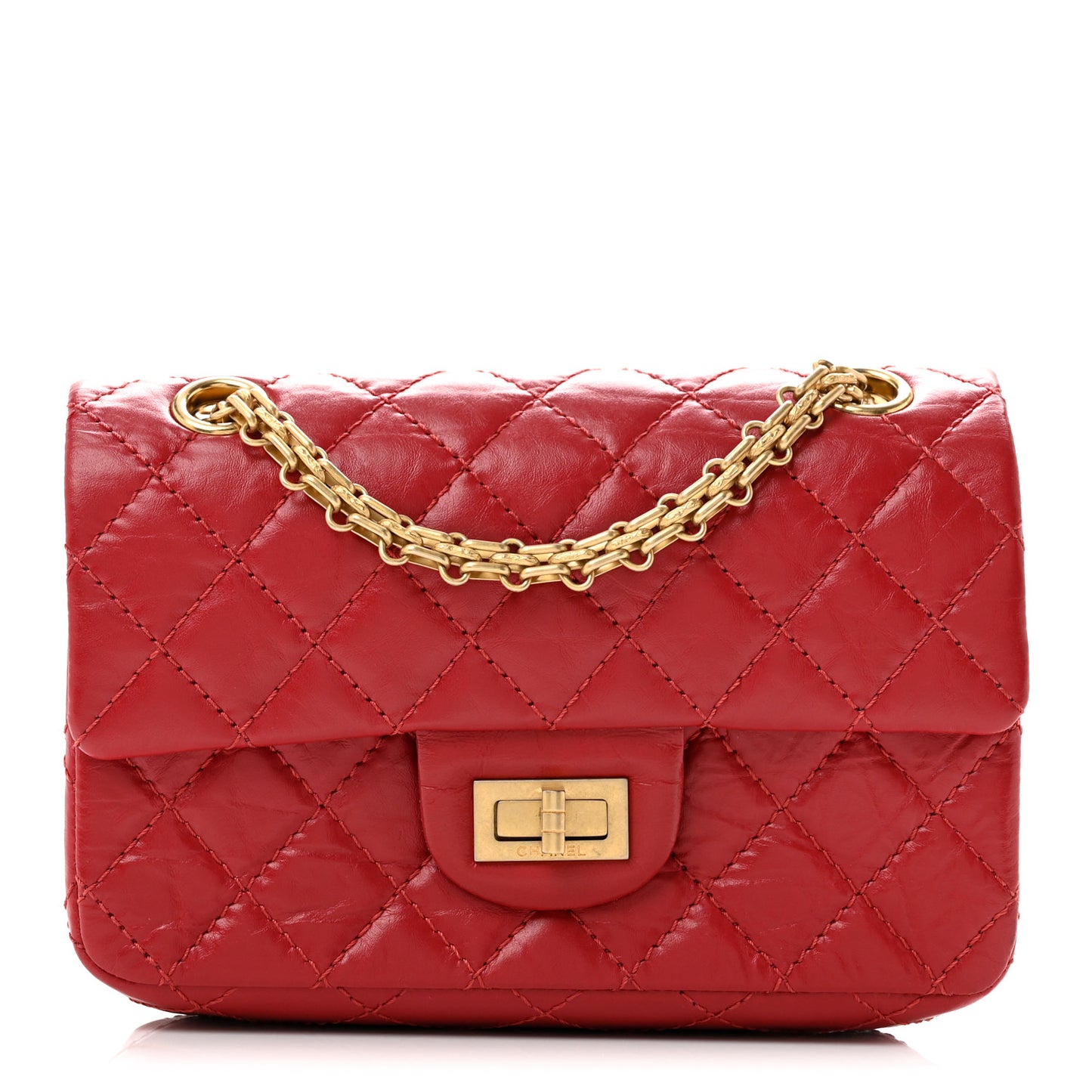 Aged Calfskin Quilted 2.55 Reissue Mini Flap Red