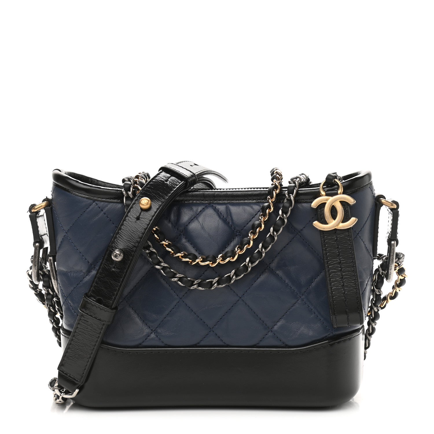 Chanel Aged Calfskin Quilted Small Gabrielle Hobo Navy Black 1 of 11
