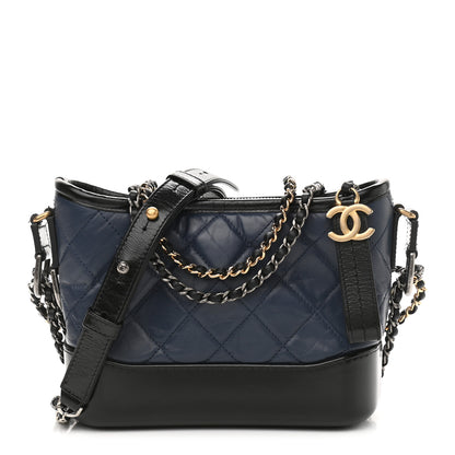 Chanel Aged Calfskin Quilted Small Gabrielle Hobo Navy Black 1 of 11