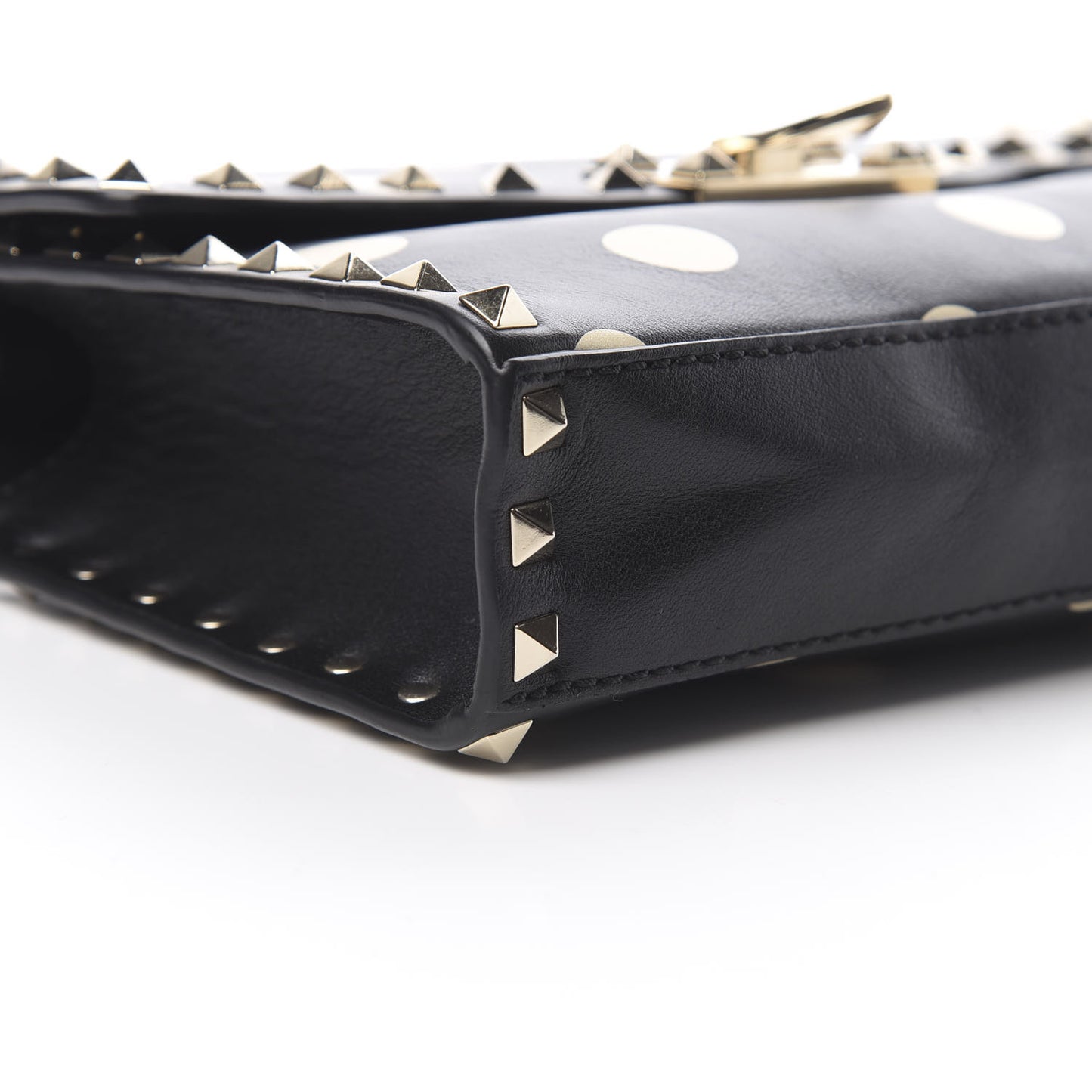 Vitello Polka Dot Medium Rockstud Flip Lock Crossbody Bag Black Light Ivory