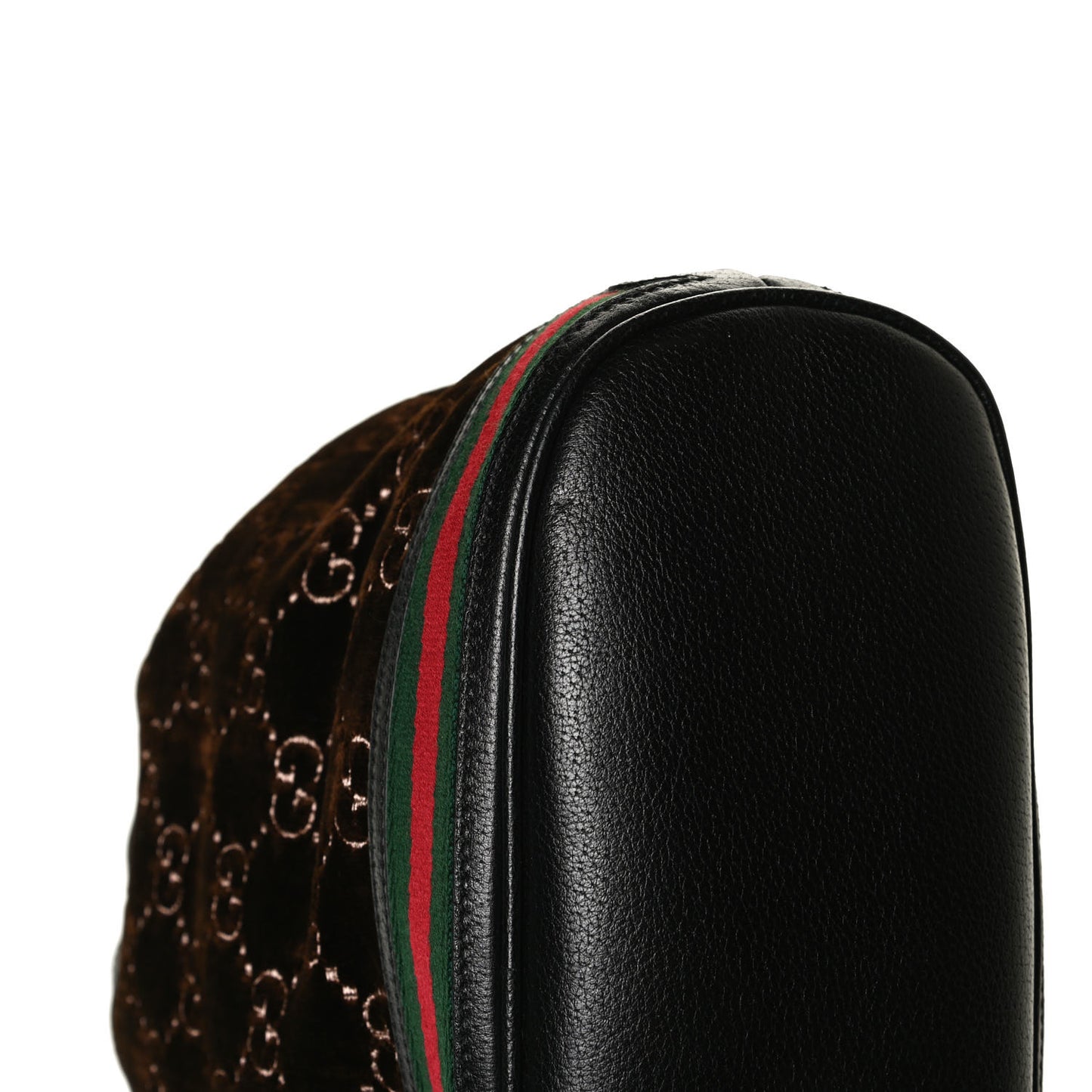 Velvet GG Monogram Textured Calfskin Web Bucket Bag Brown Black